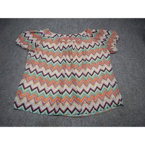 Roz &‎ Ali Blouse Women's Plus Size 3X Geometric Retro Zig Zag Puff Sleeve
